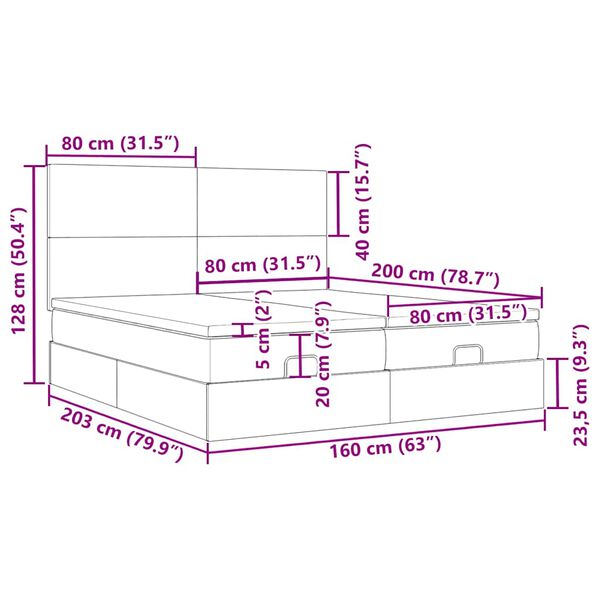 vidaXL Ottomani voodiraam madratsitega, tumehall, 160x200 cm, samet