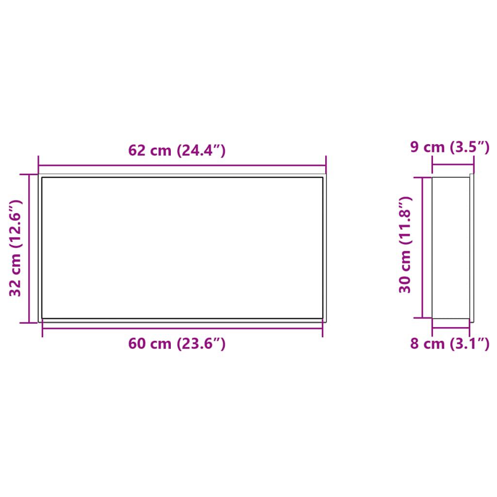 vidaXL süvistatav duširiiul, matt must 62x32x9 cm roostevaba teras