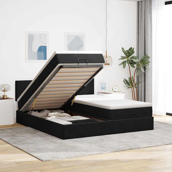 vidaXL Ottomani voodiraam madratsitega, must, 160x200 cm, samet