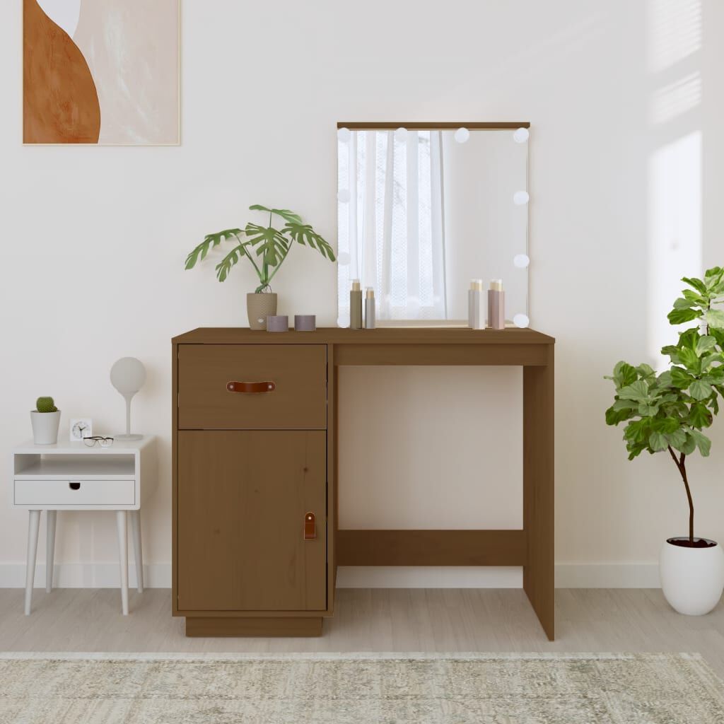 vidaXL tualettlaud LEDiga, meepruun, 95 x 50 x 133,5 cm, männipuit