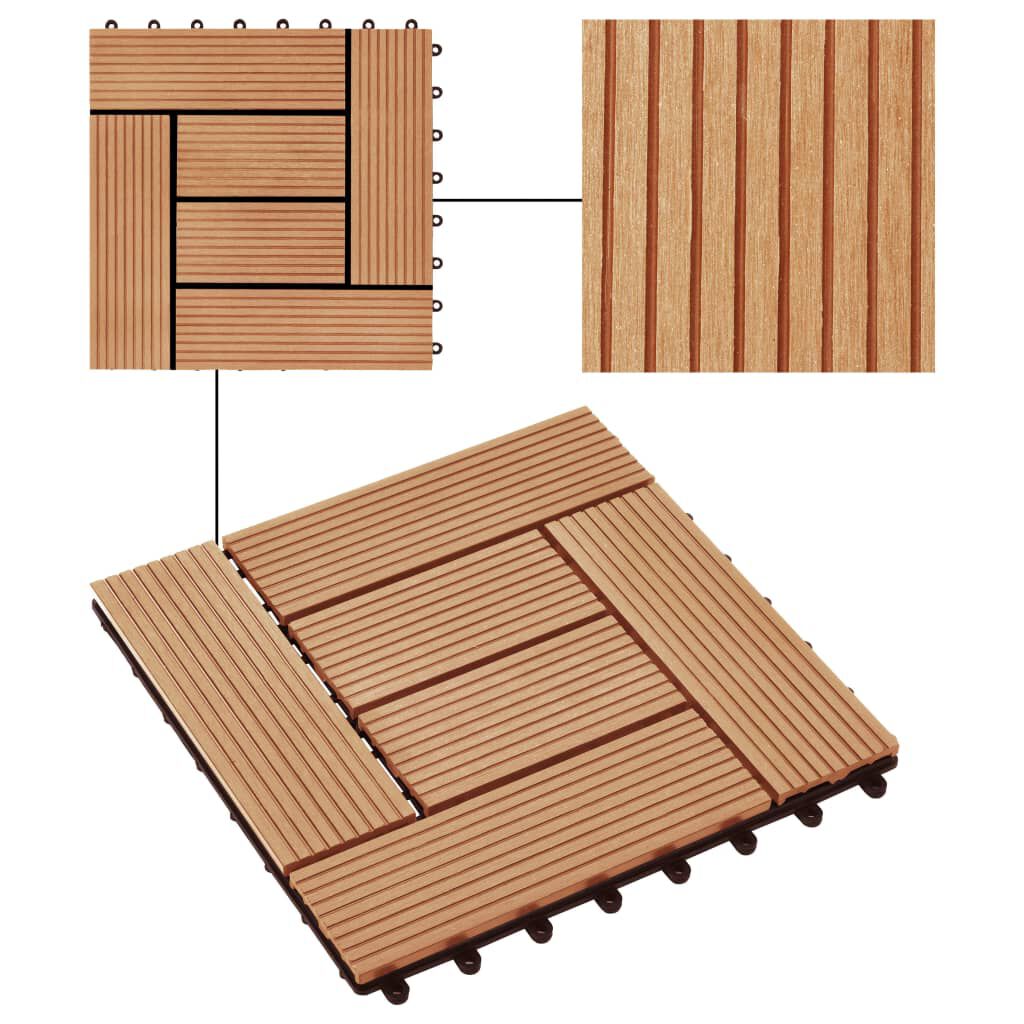 vidaXL terrassiplaadid, 11 tk, WPC, 30 x 30 cm, 1 m², tiikpuidu värvi