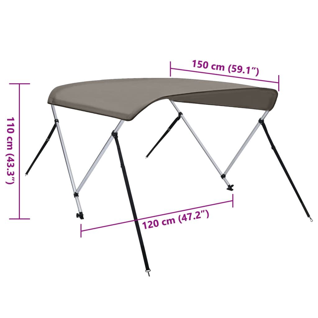 vidaXL 2 kaarega paadi varikatus, hall, 150x120x110 cm